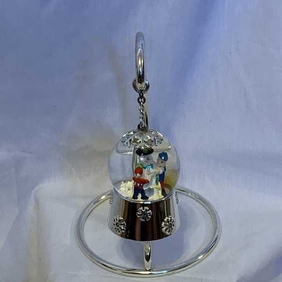 Snow Globe by Regent Square Snowman in Silver Plated Water Ball and Stand 6.5" - Picture 3 of 12